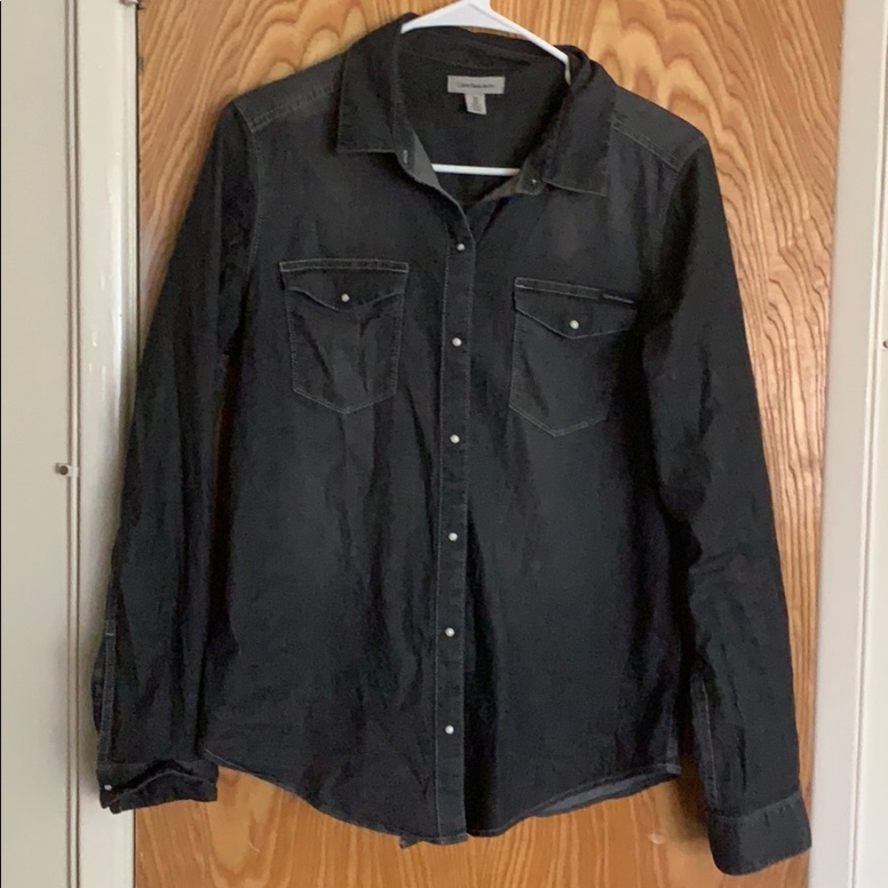 Black denim button up